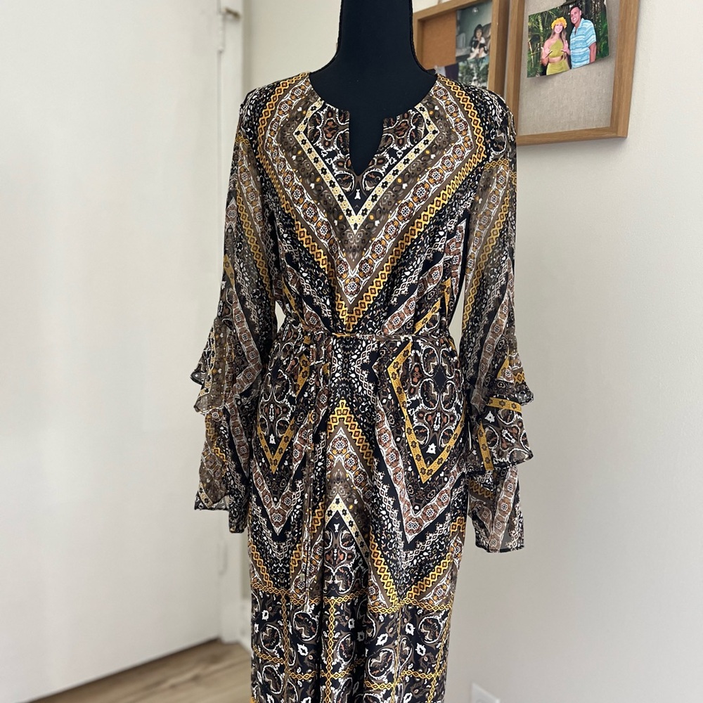 INC International Concepts Black and Gold Long Sleeve Dress